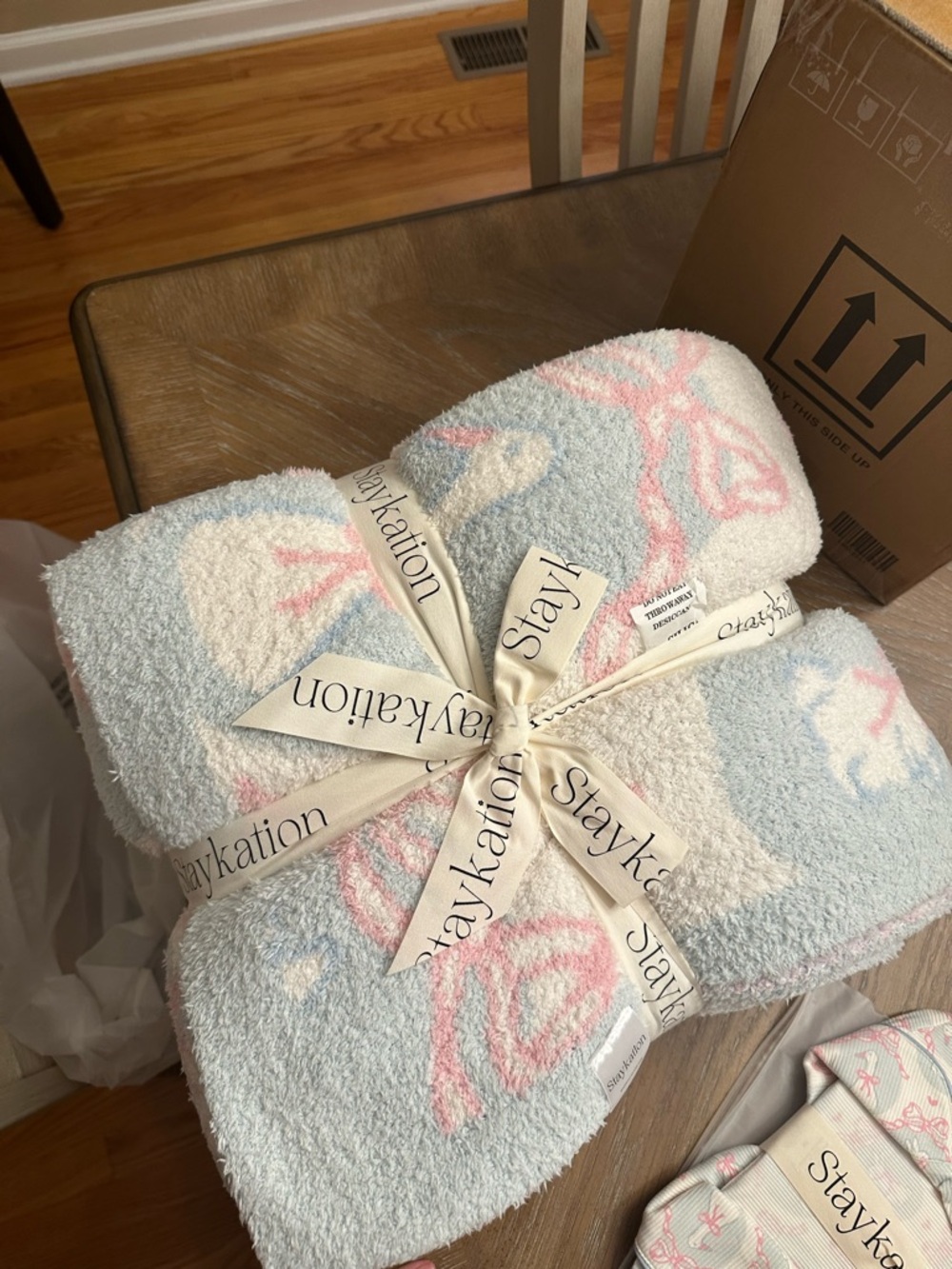 Staykation Pastel Blue & Pink Plush Throw Blanket